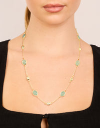 Gold Plated Green Oval Stone Necklace - link has visual effect only
