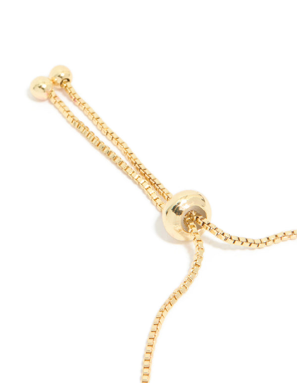 Gold plated cubic zirconia pavé toggle bracelet closure detail view