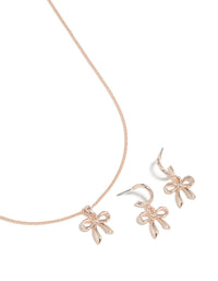 Rose Gold Bow Necklace & Huggie Earrings Set - link has visual effect only