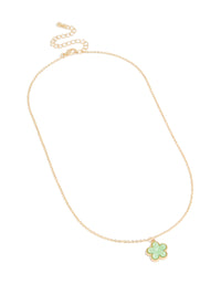 Gold Light Green 5 Petal Flower Necklace - link has visual effect only