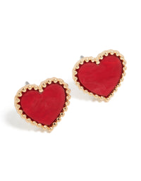 Gold Red Acrylic Heart Stud Earrings - link has visual effect only