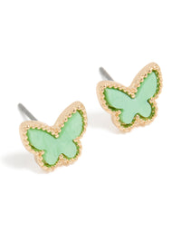Gold Light Green Acrylic Butterfly Stud Earrings - link has visual effect only