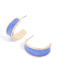 Gold Blue Marble Inlay Hoop Earrings - link has visual effect only