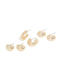 Gold Bubble Thick Huggie Earrings 3-Pack - link has visual effect only
