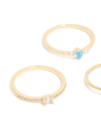 Gold Plated Cubic Zirconia & Evil Eye Rings 5-Pack - link has visual effect only