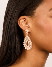 Gold Pink & Clear Diamante Elegant Pear Drop Earrings - link has visual effect only