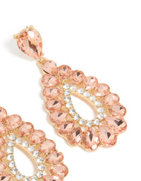 Gold Pink & Clear Diamante Elegant Pear Drop Earrings - link has visual effect only