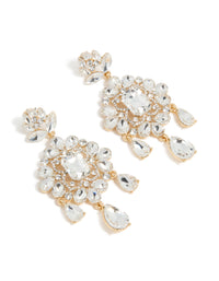 Gold Clear Diamante Square Drop Earrings - link has visual effect only