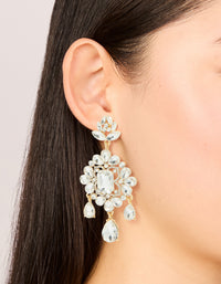 Gold Clear Diamante Square Drop Earrings - link has visual effect only
