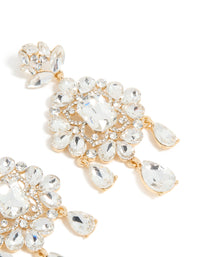 Gold Clear Diamante Square Drop Earrings - link has visual effect only