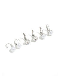 Silver Diamante & Pearl Huggie Earrings 3-Pack - link has visual effect only
