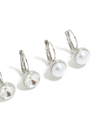 Silver Diamante & Pearl Huggie Earrings 3-Pack - link has visual effect only
