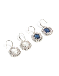 Silver Clear & Blue Diamante Hook Earrings 2- Pack - link has visual effect only