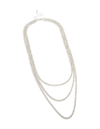 Featuring a diamante tennis triple layered necklace in silver front view - link has visual effect only