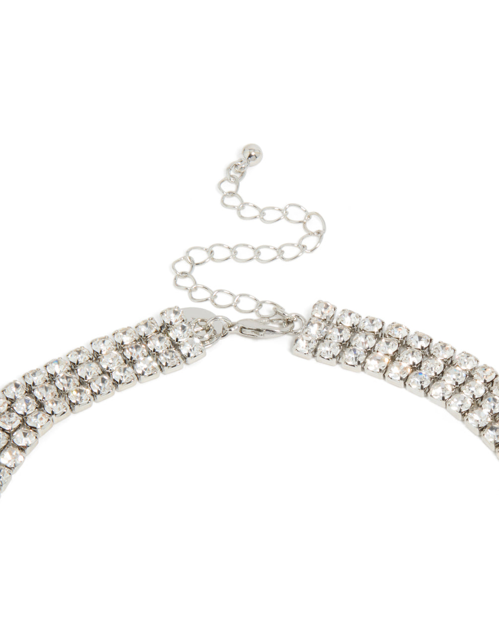 Crafted with diamante tennis triple layered design in silver clasp detail view