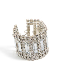 Crafted from silver featuring colossal diamantes in a statement bracelet front view - link has visual effect only
