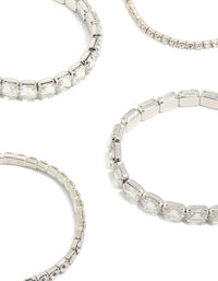 Highlighting silver shimmer diamante stretch bracelets 5-pack in clear stones detail view - link has visual effect only