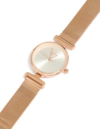 Rose Gold Round Mesh Watch - link has visual effect only
