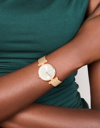 Rose Gold Round Mesh Watch - link has visual effect only
