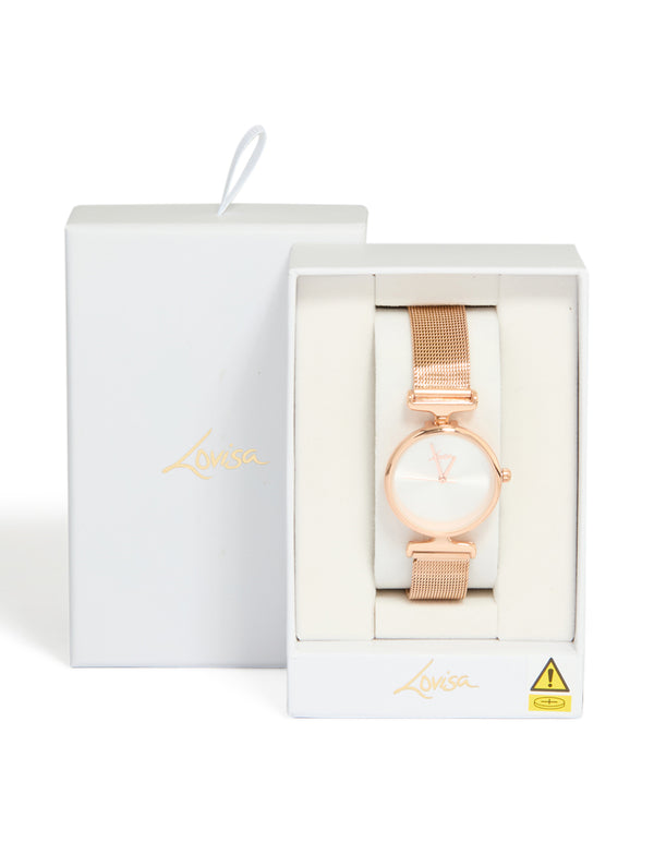 Rose Gold Round Mesh Watch
