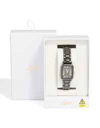 Black Coated Metal  Rectangle Roman Numeral Watch - link has visual effect only