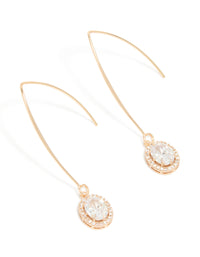 Crafted from cubic zirconia, these gold dainty circle drop earrings feature a front view - link has visual effect only