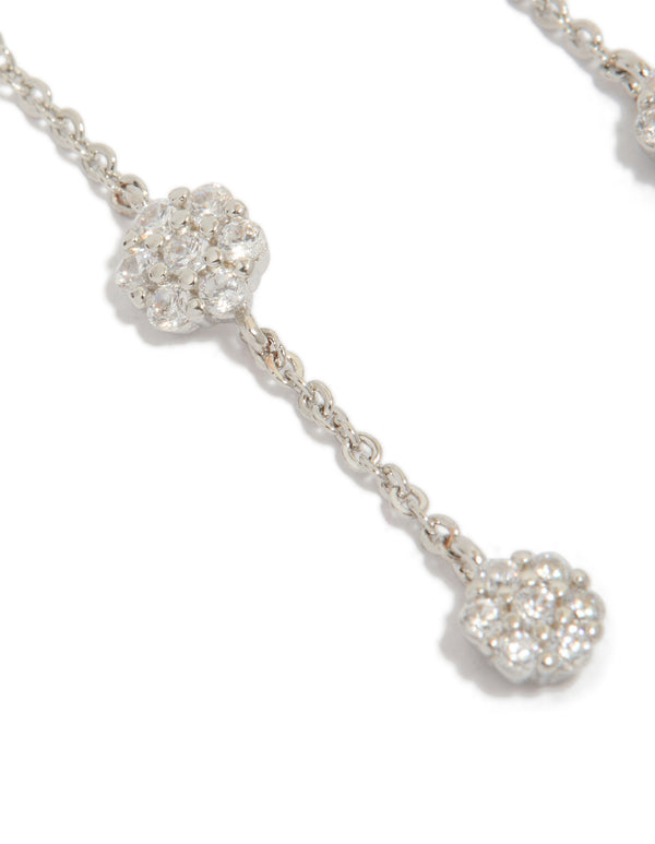 Silver Cubic Zirconia Mini Floral Drop Earrings