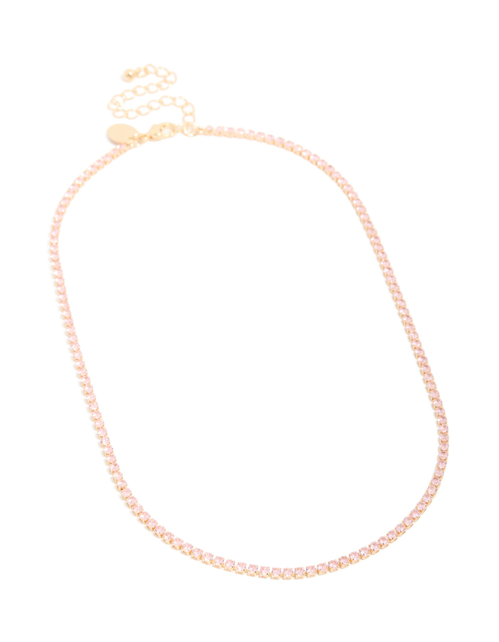 Elegant dainty gold cubic zirconia tennis necklace front view
