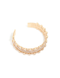 Showcasing a gold mini bezel set cubic zirconia wrist cuff front view - link has visual effect only