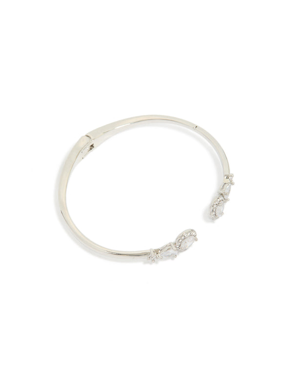 Silver Cubic Zirconia Circle Hinged Bangle