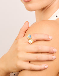 Gold Plated Clear & Blue Cubic Zirconia Ring - link has visual effect only