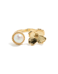 Gold Plated Pearl & Flower Ring - link has visual effect only