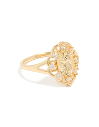 Gold Plated Diamante Mother Mary Motif Ring - link has visual effect only