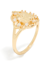 Gold Plated Diamante Mother Mary Motif Ring - link has visual effect only