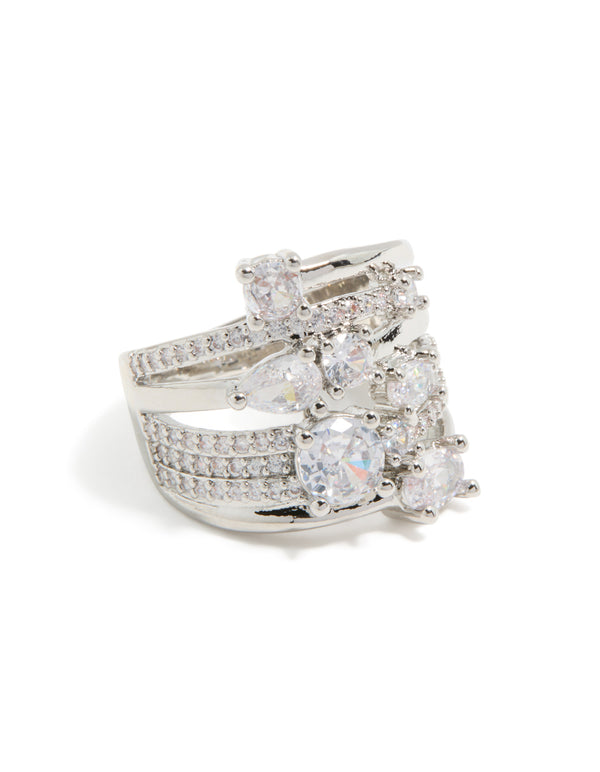 Silver Multi Cubic Zirconia Layered Wrap Ring