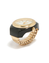 Elegant ring watch with white dial round shape women's casual analog style in gold front view - link has visual effect only