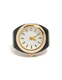 Bold ring watch crafted with white dial round shape women's casual analog design in gold case detail view - link has visual effect only