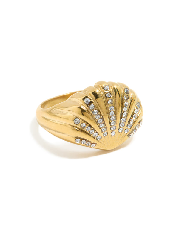 Waterproof Gold Plated Stainless Steel Shell Large Ring
