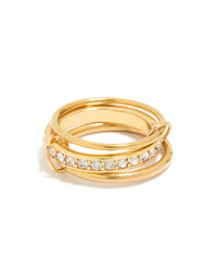 Discover a waterproof gold plated stainless steel mini loop stacking ring featuring cubic zirconia crystals and statement style front view - link has visual effect only