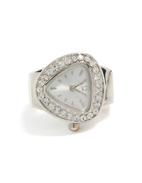 Silver Diamante Watch Ring - link has visual effect only