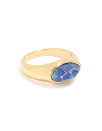 Gold Plated Blue & White Moody Stone Ring - link has visual effect only