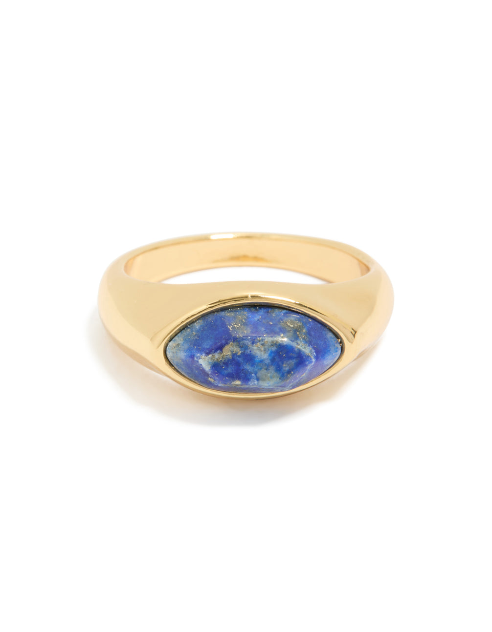 Designed with gold plated material, this blue and white moody stone ring in royal blue and light blue shades with statement styling front view
