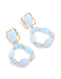 Gold Light Blue Beaded Oval Drop Earrings - link has visual effect only