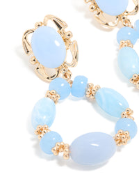 Gold Light Blue Beaded Oval Drop Earrings - link has visual effect only