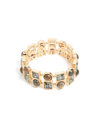 Showcasing a gold brown acrylic and diamante accents stretch bracelet in statement style front view - link has visual effect only