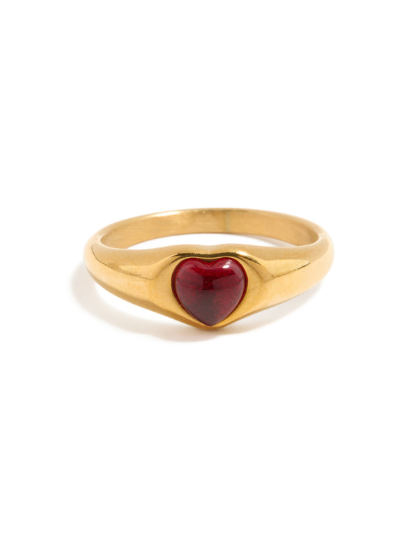 Waterproof Gold Plated Stainless Steel Petite Heart Ring