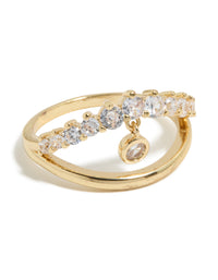 Gold Plated Cubic Zirconia Split Charm Ring - link has visual effect only