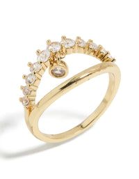 Gold Plated Cubic Zirconia Split Charm Ring - link has visual effect only