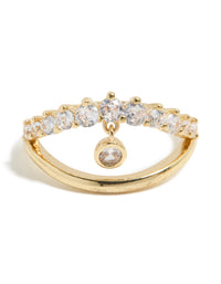 Gold Plated Cubic Zirconia Split Charm Ring - link has visual effect only