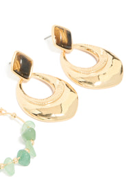 Gold & Green Acrylic Drop & Hoop Earrings 3-Pack - link has visual effect only